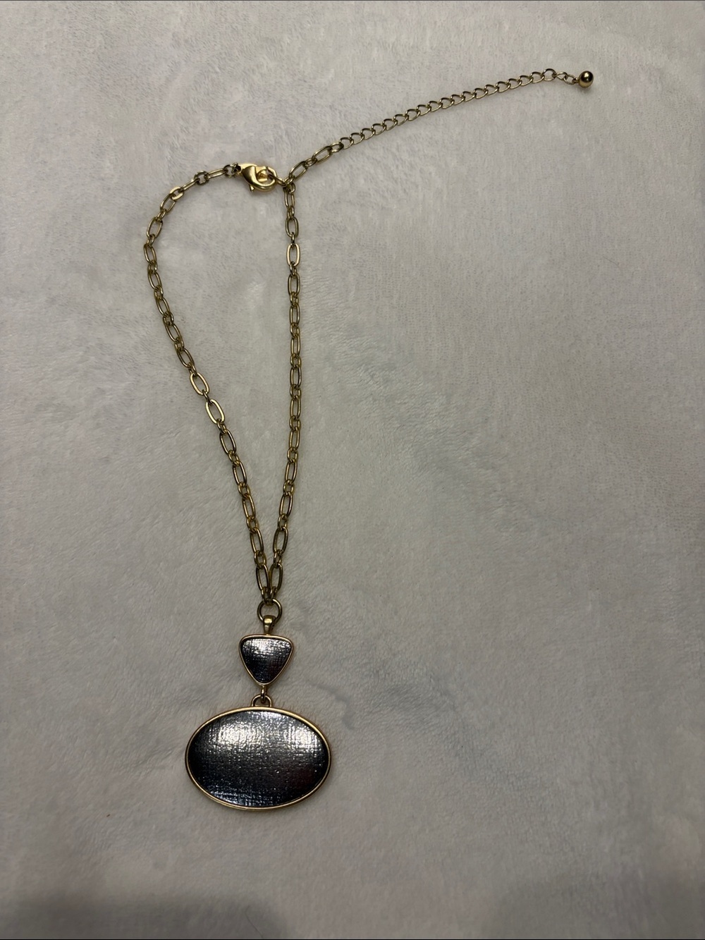 Gold Pendant Necklace with silver/gray Textured Inlays - Women Jewelry